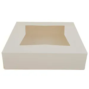 Cake tools supplier Auto-pop up White Pie Boxes with Window 10x10x2.5 inch Food grade Paper Cookie Donut Bakery Pastry Box