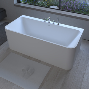Su misura di grandi dimensioni moderno Freestanding rettangolo Hotel vasche da bagno solida superficie bagno di ammollo con scolapiatti - Product Image 2