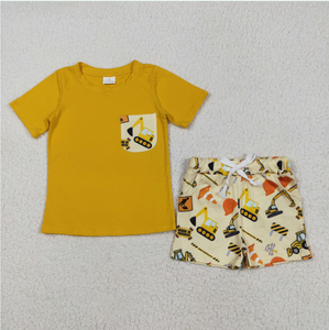 ชุดเสื้อผ้าเด็กชายพี่น้องแขนสั้นลายรถยนต์พร้อมกระเป๋าเสื้อและกางเกงขาสั้น - Product Image 6