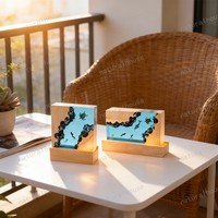 Lampe de nuit en résine époxy artisanale tortue marine et plongeur, base en bois USB, scène sous-marine 3D, lampe de table, cadeau marin pour chambre à coucher