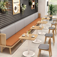 Meubles de salle à manger Cafe Tables de café longues en bois Chaise en cuir gris et banquette canapé orange Ensemble de sièges pour meubles de restaurant