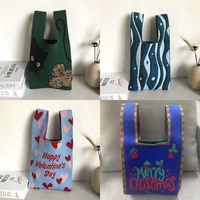 Landfond nouveau Design rétro coloré tricoté sac à main dames filles dessin animé motif tricot pliable sacs fourre-tout