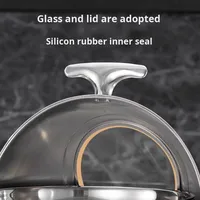Plat à réchaud rond moderne en acier inoxydable avec couvercle rabattable et fenêtre en verre, design détachable, alimenté à l'alcool, pour buffet
