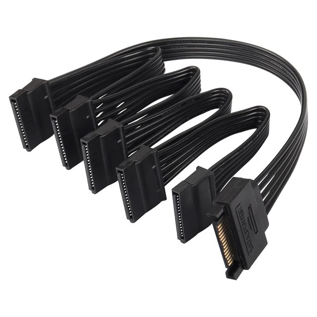 Splitter Cable, 15Pin Male to 5 SATA Female Power Extension Hard Drive Cable for HDD SSD and Optical Drives Multifunctional