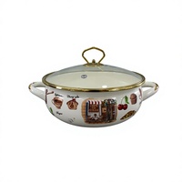 Casserole à soupe classique en fonte émaillée, à double poignée, avec couvercle en verre, capacité 3-4L