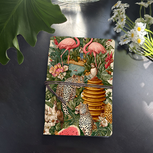 Carnet rétro A6 avec pendentif feuille Cadeau du vendredi noir pour les clients afin de stimuler les liens d'affaires avec Flamingo Leopard Owl Bee Hive - Product Image 1