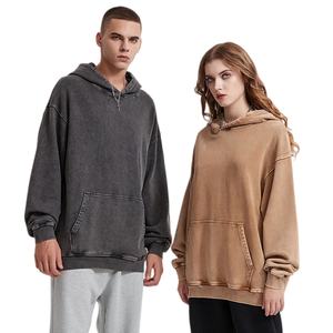 هودي فضفاض للجنسين من الصوف 420 جرام/متر مربع 100% قطن ثقيل الوزن بصباغة الشمع الكلاسيكية مع جيب - Product Image 2