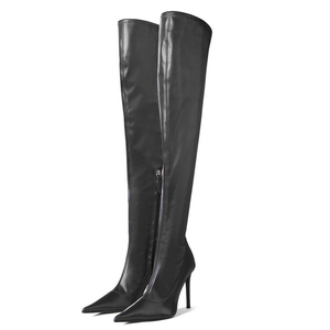 Botas Largas de Microfibra Suave para Mujer, Talla Grande 46, Punta Puntiaguda, Tacón de Aguja, Pierna Ancha, para Pies Grandes, Botines por Encima de la Rodilla - Product Image 4