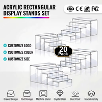 Présentoirs Modernes en Acrylique Grande Taille – Lot de 16 Pièces (4 Ensembles) – Étagères de Présentation Rectangulaires Transparents Réglables