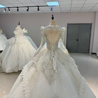 Robe de mariée élégante blanche DW0041, nouvelle arrivée, robe de bal à manches longues, lourdement ornée de sequins, de perles, de dentelle et de cristaux.