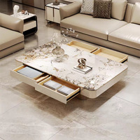 Table basse de luxe en bois massif et pierre microcristalline, console de sol haut de gamme aspect marbre pour villa et salon