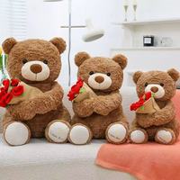 Mainan mewah beruang Teddy 30/38cm kualitas tinggi 2026 hadiah Valentine ide mainan hewan boneka beruang Teddy mewah memegang buket mawar