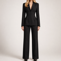 Ensemble blazer et pantalon taille haute pour femme, coupe ajustée, élégant et minimaliste, idéal pour le bureau, pantalon large sur mesure