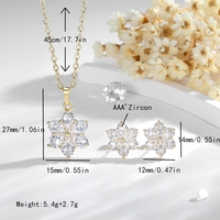 Joyería de Moda Popular, Juego de Joyería de Latón con Baño de Oro de 14k y Circonita 3A, Diseño de Copo de Nieve, Collar y Aretes, Juego de Dos Piezas, Venta al por Mayor