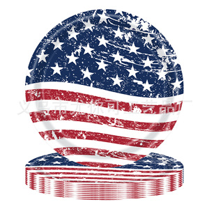 American Flag <b>Paper</b> Plates Round Disposable Party Tableware Independence Day Celebration 4 Color Offset Printing - Product Image 1
