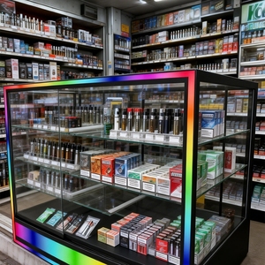Vitrina a Medida para Exhibición de Productos, con Vidrio Templado, Iluminación LED de Color en la Base, para Tiendas de Artículos para Fumadores - Product Image 6