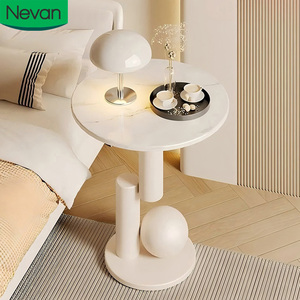 Cream Style Wohnzimmer möbel Günstiger Preis Benutzer definierte einzigartige Rock Plate Kleine weiße moderne runde Kaffee Beistell tisch für Sofa - Product Image 1