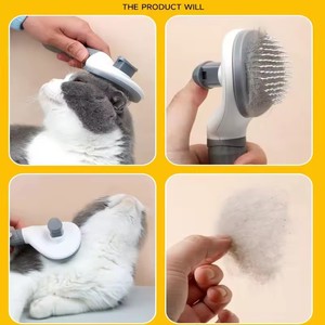 فرشاة تنظيف الشعر ذاتية تنظيف للكلاب والقطط ذات مفتاح واحد لإزالة شعر الحيوانات الأليفة مشط تدليك إزالة تساقط شعر الحيوانات الأليفة فرشاة شعر للتجميل - Product Image 6