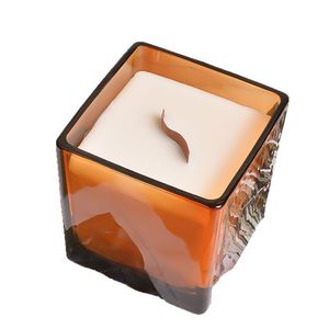 Scented <b>Candle</b> <b>Square</b> Brown Glass Cup Soy Wax Home Decoration Bedroom Ornament - Product Image 4