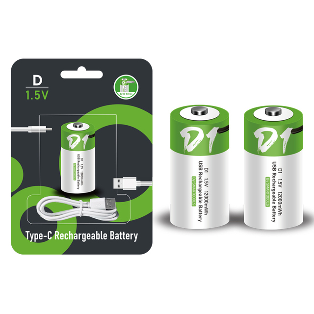 Primary Rechargeable Lithium D Batteries 1.5V Reusable Type-C Port 12000mWh Capacity 1200 Cycles UM1 Is33600 Er34615 Smartoools