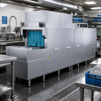 Lave-vaisselle professionnel à convoyeur avec fonctions de pré-lavage, lavage et séchage, en acier inoxydable 304, capacité de 2000 à 4000 assiettes/heure