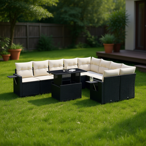 Black Garden <b>Sofa</b> Set D0100XFYEQX Outdoor Furniture UV Resistant PE <b>Rattan</b> High Density Foam Cushions Contemporary Design - Product Image 2
