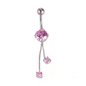 Anneau <span class=keywords><strong>de</strong></span> nombril personnalisé <span class=keywords><strong>en</strong></span> acier inoxydable 316L rose avec double zircon pendante, bijou <span class=keywords><strong>de</strong></span> piercing corporel - Product Image 5