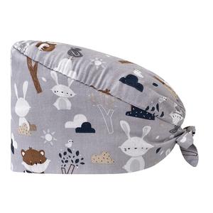 Elastic Scrub <b>Hat</b> Beauty Salon Work <b>Hats</b> Pet Shop <b>Christmas</b> New Year Scrub Caps uniform Cotton Cartoon Printing Sweat-absorbent - Product Image 1