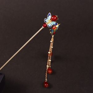 Horquilla para el pelo con borla roja y flor de perlas, elegante forma de abanico, estilo chino versátil, para fiesta Hanfu - Product Image 1