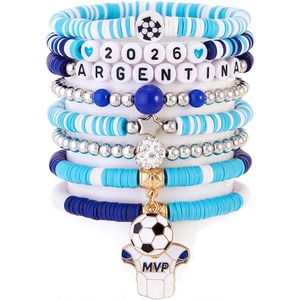 Pulsera elástica apilable con dijes de fútbol y cuentas Heishi de la selección <span class=keywords><strong>argentina</strong></span> 2026, joyería deportiva de EE. UU., Canadá y México 2026 - Product Image 1