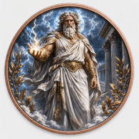 Pièces de monnaie en cuivre à haute relief 5 oz .999 Cuivre pur Rond avec impression UV colorée du dieu grec Zeus (Foudre)