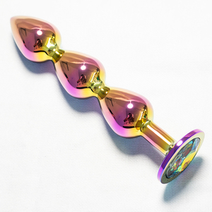 Jouet sexuel coloré pour couple en métal à trois boucles avec perles de cristal, plug anal en forme de cœur pour l'amour et le plaisir - Product Image 4