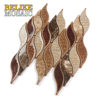 Mosaïque murale en céramique contemporaine effet glaçon glacé, design élégant en forme de feuille de marbre, pour une rénovation intérieure de façade haut de gamme