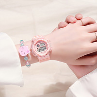 Jam Tangan Digital Sport Transparan untuk Anak Perempuan, Jam Tangan Elektronik Warna Pastel dengan Gelang Manik-manik untuk Sekolah & Bermain