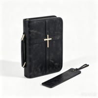 Étui de protection pour Bible en cuir PU avec design croisé et marque-page en cuir, fermeture éclair personnalisable avec logo, idéal comme cadeau d'église