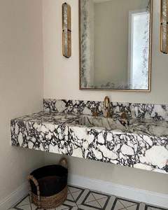 Italie luxe vagli Calacatta Viola Monet évier mural <span class=keywords><strong>en</strong></span> marbre <span class=keywords><strong>grande</strong></span> vanité naturelle avant cannelé <span class=keywords><strong>pierre</strong></span> salle de bain lavabo - Product Image 4