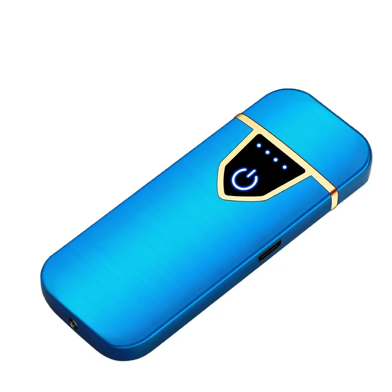 Personalizado a prueba de viento Metal USB recargable Pantalla de energía ultra delgada detección electrónica encendedor de cigarrillos