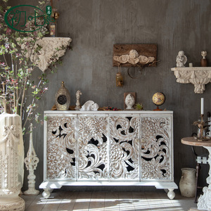 Vintage Carved <b>Storage</b> Cabinet 156cm Solid Wood <b>Sideboard</b> Handmade Living Room Decorative Cabinet - Product Image 1