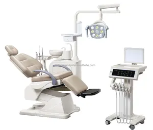 고급 다기능 치과 임플란트 시스템 왼손 사용 치과 의사를위한 이동식 트롤리 치료 테이블이있는 치과 의자