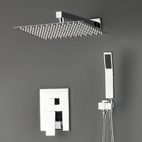 Système de douche complet pour salle de bain, fixation murale, ensemble de pommeau de douche carré effet pluie avec douchette à main