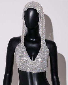 Camisola Sexy con diamantes de imitación y diamantes <span class=keywords><strong>brillantes</strong></span>, camisola con lentejuelas metálicas, chaleco con capucha, camisetas sin mangas para mujer - Product Image 1
