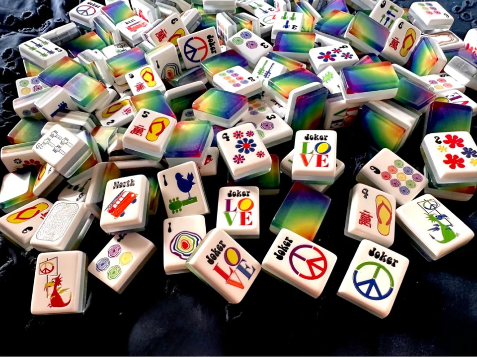 Paceful Patterns Retro Hippie Rainbow Mahjong Tiles, Fun Colorful Peace & Love Pattern ...