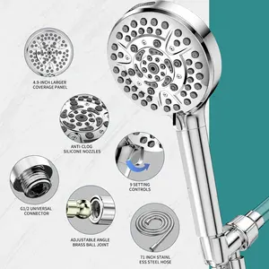 10 Modes High Pressure Handheld Shower Head With Stainless Steel Hose And Adjustable Brass Swivel Ball Mount Wall Mount Holder