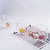 Tasses en verre borosilicate de haute qualité, créatives, rondes, avec sable mouvant, en forme de sapin de Noël, de cœur et d'étoile