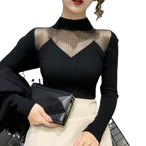 Suéter de punto de moda de lujo para mujer XS tamaño primavera otoño manga larga medio cuello alto Top transpirable logotipo frontal más Popular - Product Image 3