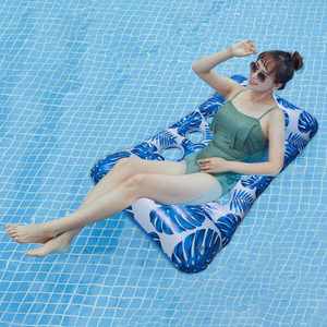 Inflatable Floating Raft 185x85cm Blue Leaf Pattern Adult Pool Lounger Float Mattress With Backrest For Swimming Relaxation - Product Image 4