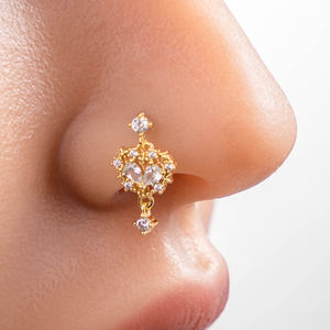 HENGSEN Bijou de piercing nasal en acier inoxydable de haute couture, clou de nez en <span class=keywords><strong>L</strong></span> avec zircon cubique pour femme 688-17-<span class=keywords><strong>L</strong></span> - Product Image 1