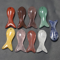 Perles pendentifs queue de poisson classiques en pierres précieuses naturelles 40*16MM, breloques en pierre polie sculptée, trou percé sur le dessus, unisexe, pour la fabrication de bijoux DIY