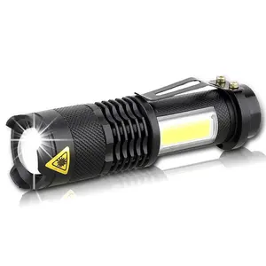 AA or 14500 Battery Powered Pocket Clip Mini Zoomable LED <strong>Flashlight</strong> <strong>with</strong> COB Flood Camping Light - Product Image 1