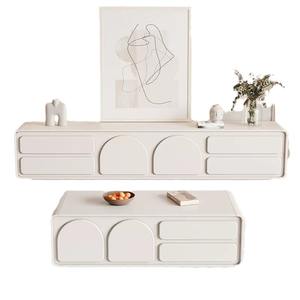 Ensemble de meuble TV et table basse de style européen, blanc crème, simple, meubles de salon, panneau MDF, support de console TV en bois pour le sol - Product Image 5